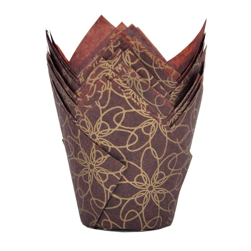 QLSmypkg Muffin Greaseproof paper Baking cupcake cups, 2"(Bottom diameter) x 3-1/2"(Height) Fancy Floral Print Tulip Baking Cup Case of 125 pcs (125, Standard) - Image 1